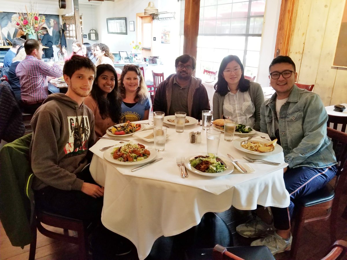 Eliot, Kavitha, Jenny, Ramana, Xiaoxian and Yu at dinner.