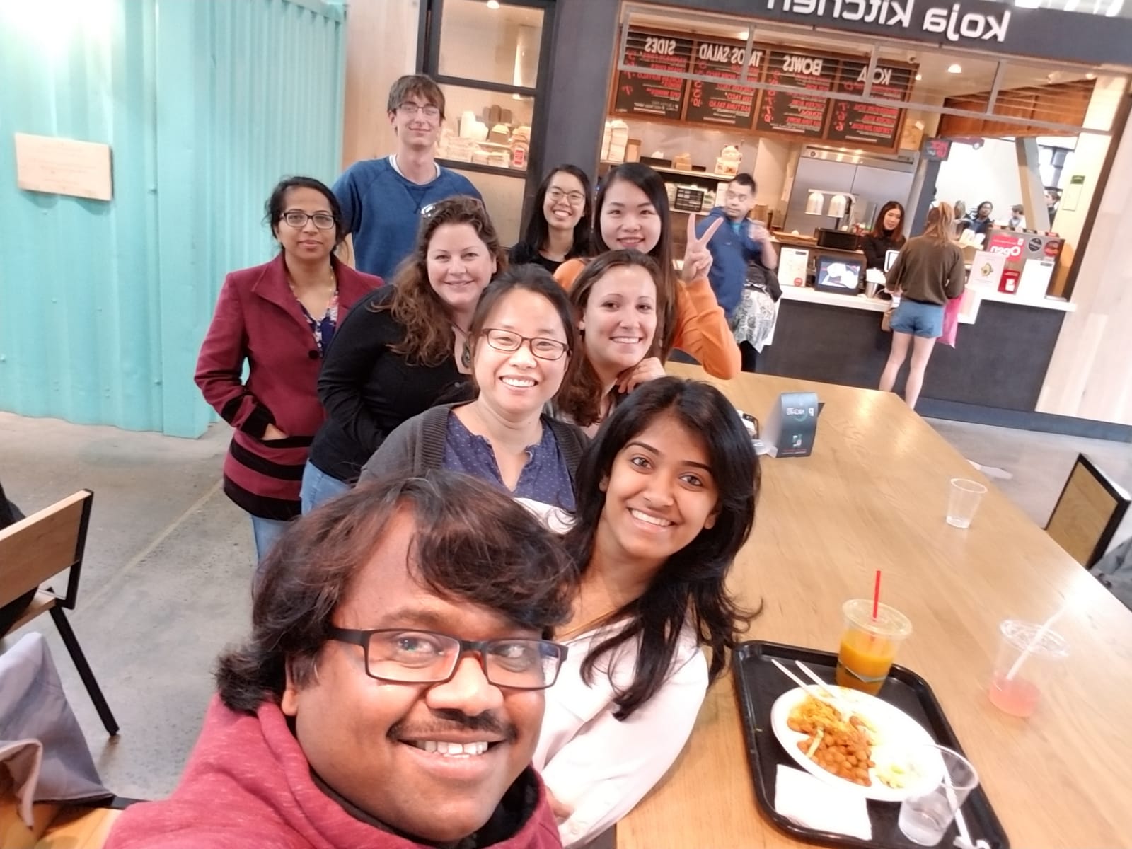 Lab lunch with Sophie, Delphine, Pablo and Kavitha.